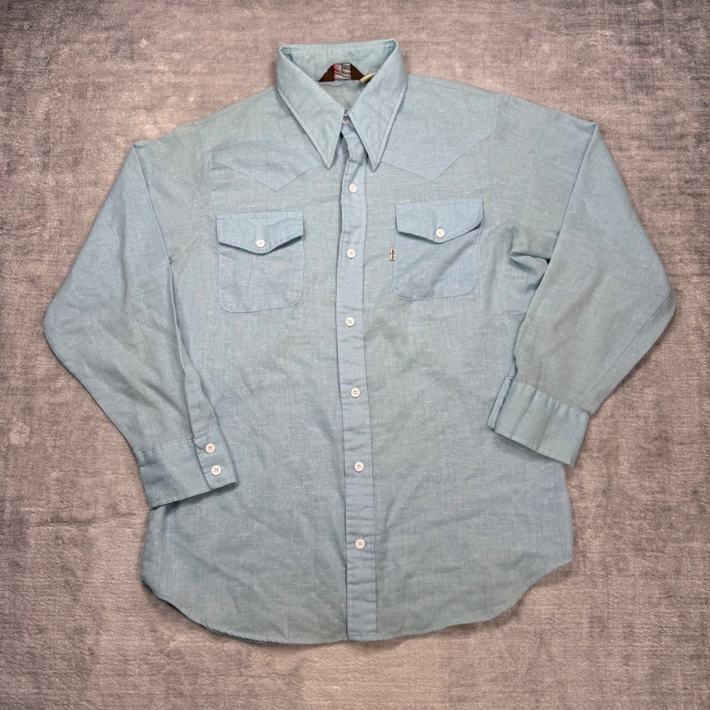 Levis Shirt Mens Large Blue Vintage 70s Gentlemans Jeans Slub Button Down Linen